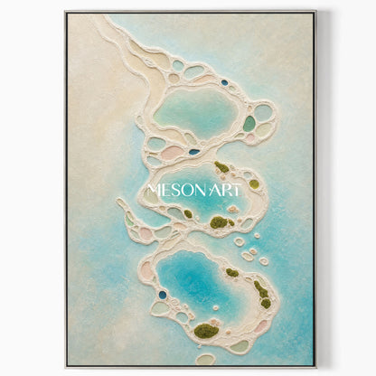 Turquoise Lagoon Abstract Art With Textured Relief For Coastal Living Room Decor