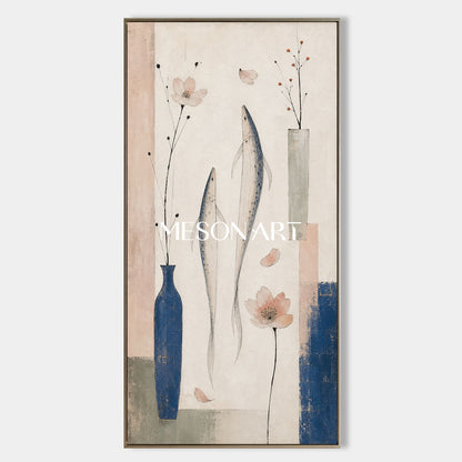 Elegant Blue Floral Art For Living Room Entryway With Art Deco Style