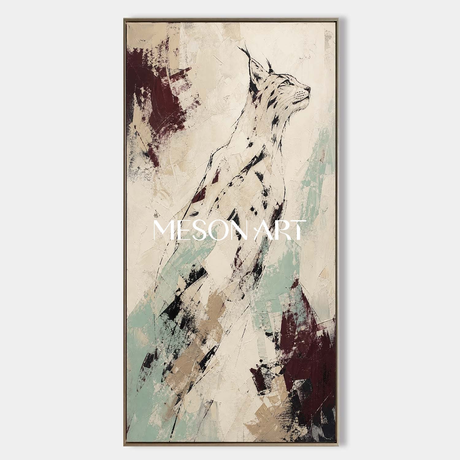 Minimalist Lynx Canvas Art Black And White Abstract Animal Painting For Modern Home Decor