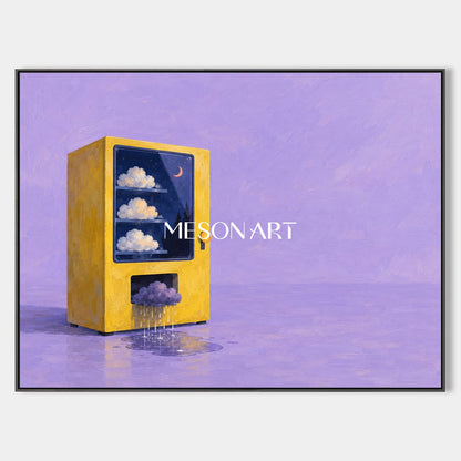 Rechteckiges Leinwandgemälde im Stil des Surrealismus in Lila und Gelb – Original, handgemalt vom Künstler für das Wohnzimmer, von Mesonart