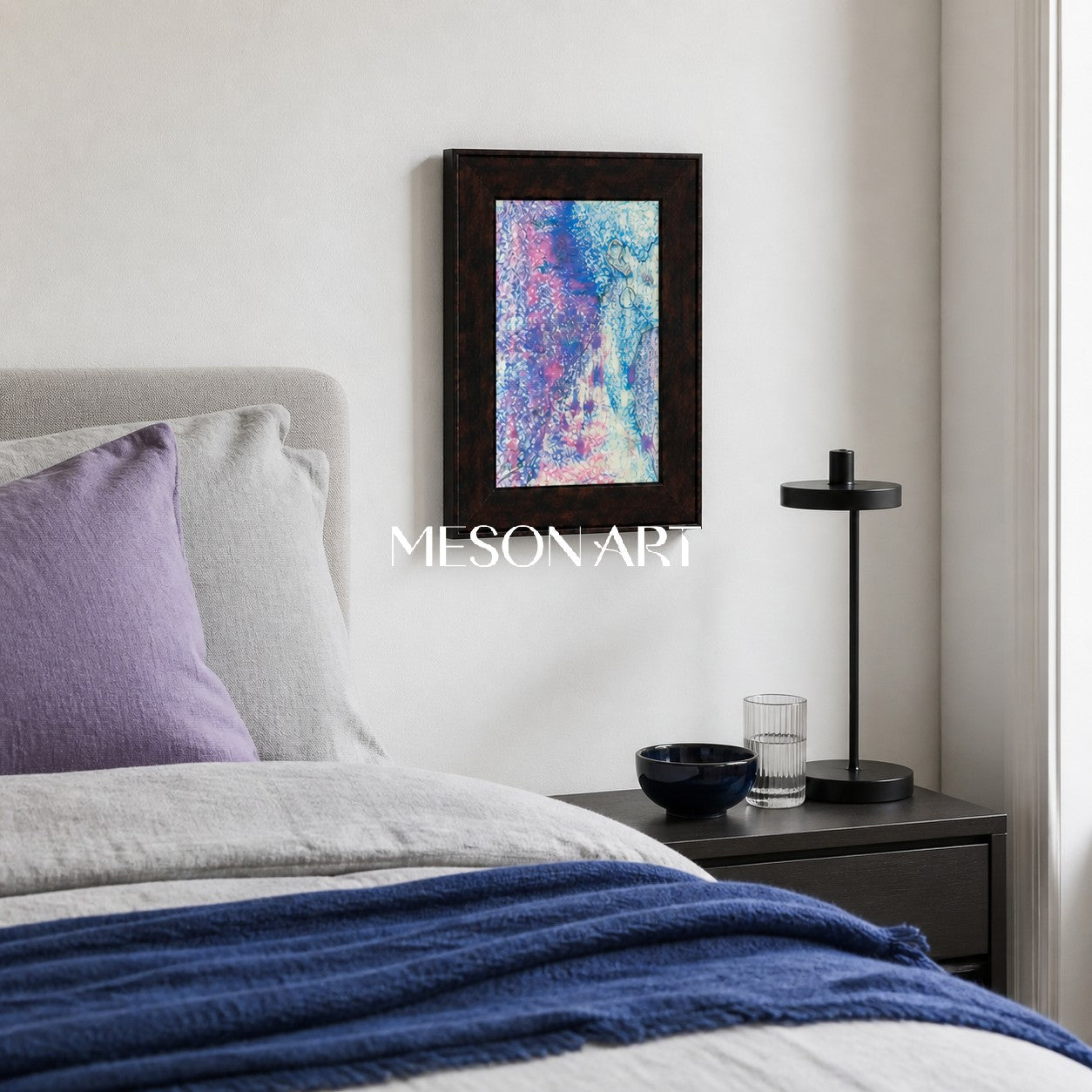 Pink And Blue Contemporary Figurative Painting Original Artwork Rectangular Wall Art For Living Room By Mesonart
