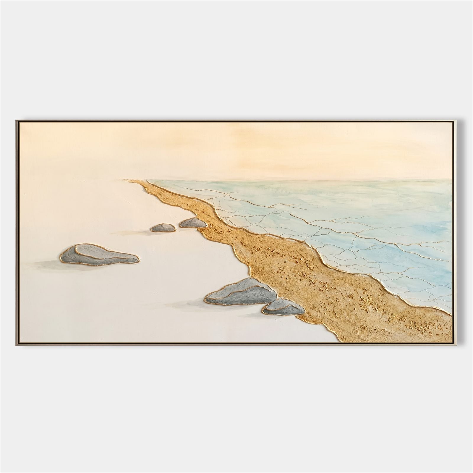 Large Gold Beige Ocean Wave Textured Painting For Modern Living Room Decor