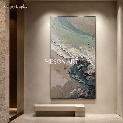 Quadro panoramico astratto nei toni del beige e del grigio – Grande opera d’arte dai colori neutri – Opera originale dell’artista Mesonart