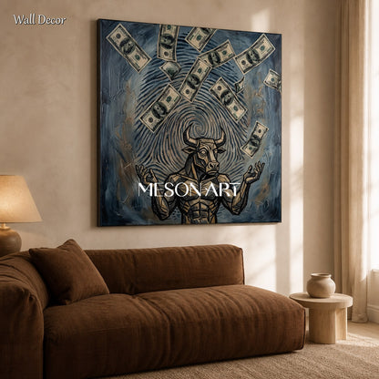 Black And Gold Surrealism Money Art Square Original Artist Hand Painted Contemporary Wall Decor For Living Room By Mesonart