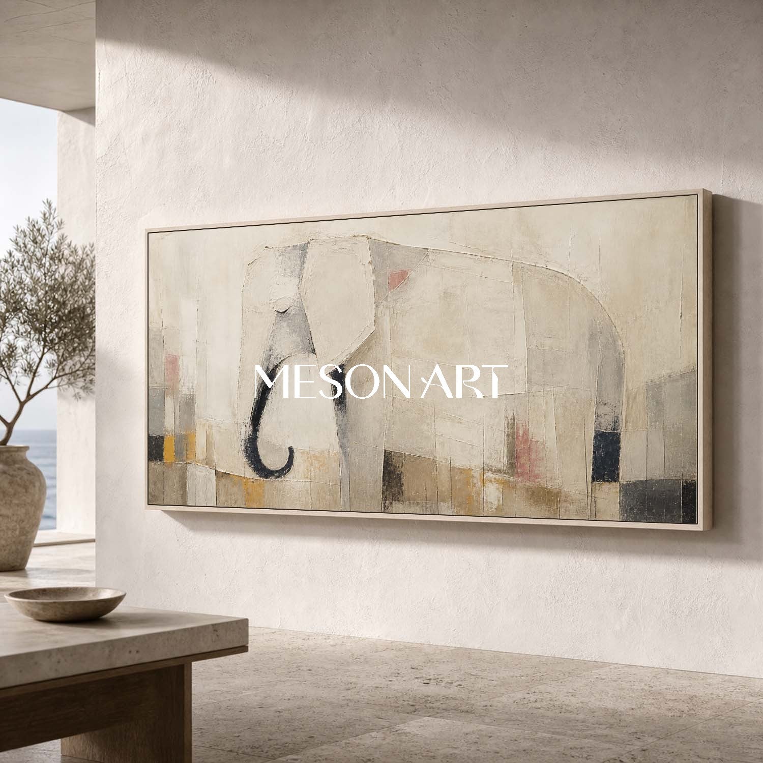 Minimalist Elephant Canvas Art In Earthy Tones For Modern Living Room Decor