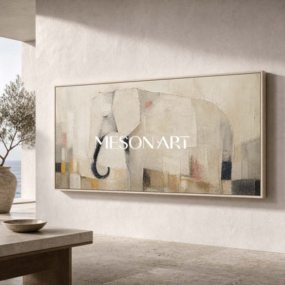 Minimalist Elephant Canvas Art In Earthy Tones For Modern Living Room Decor