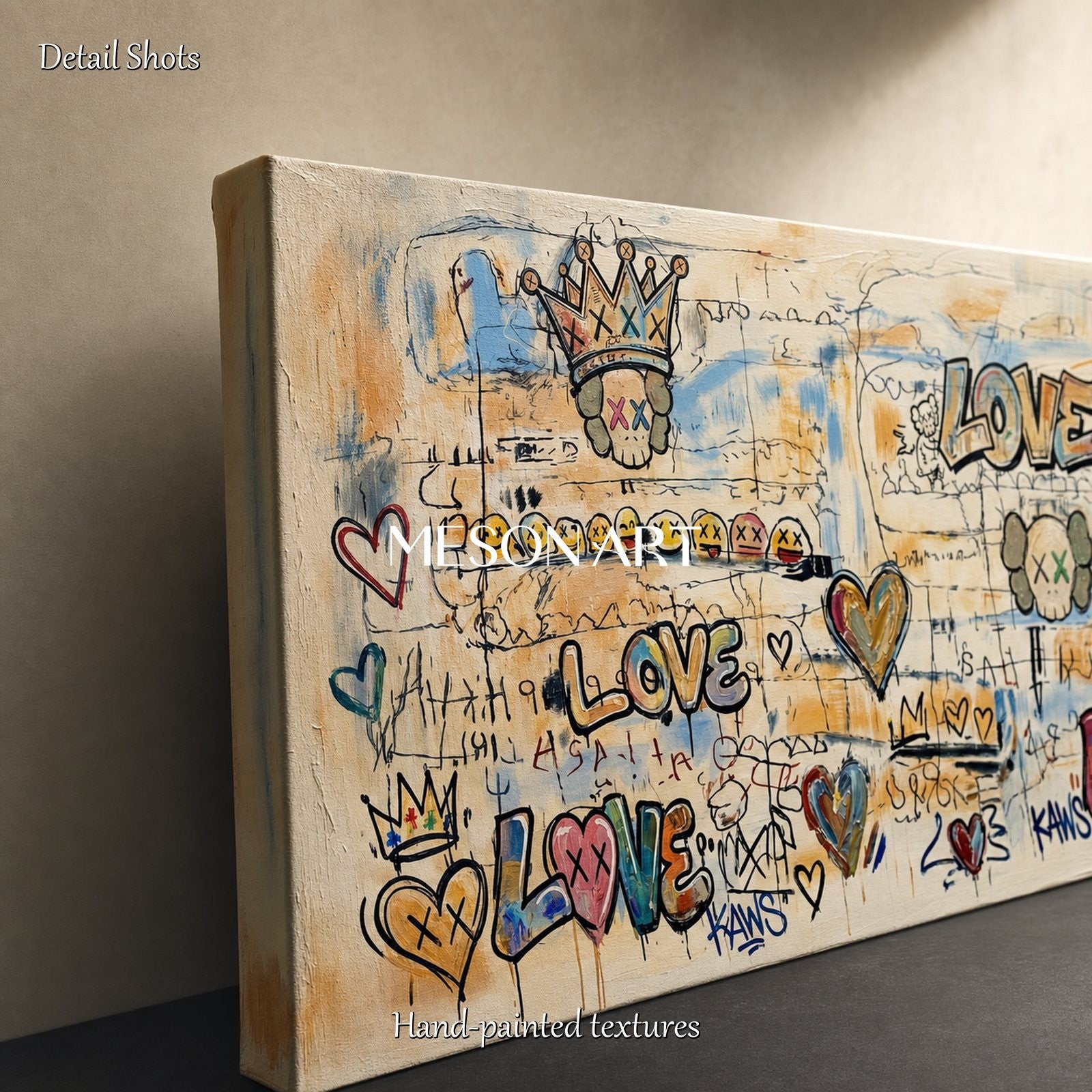 Urban Abstract Street Art Painting With Skulls And Love Text For Modern Living Room Decor