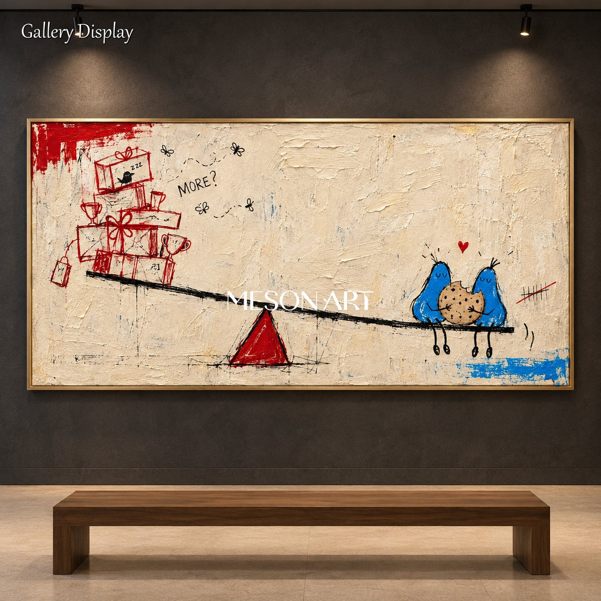 Red And Beige Modern Pop Abstract Painting Original Artist Street Art Panoramic Wall Canvas By Mesonart