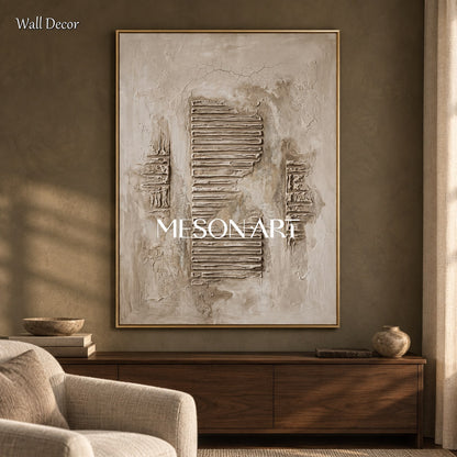 Gray Minimalist Textured Art Rectangular Wall Decor Original Artist Hand Painted By Mesonart