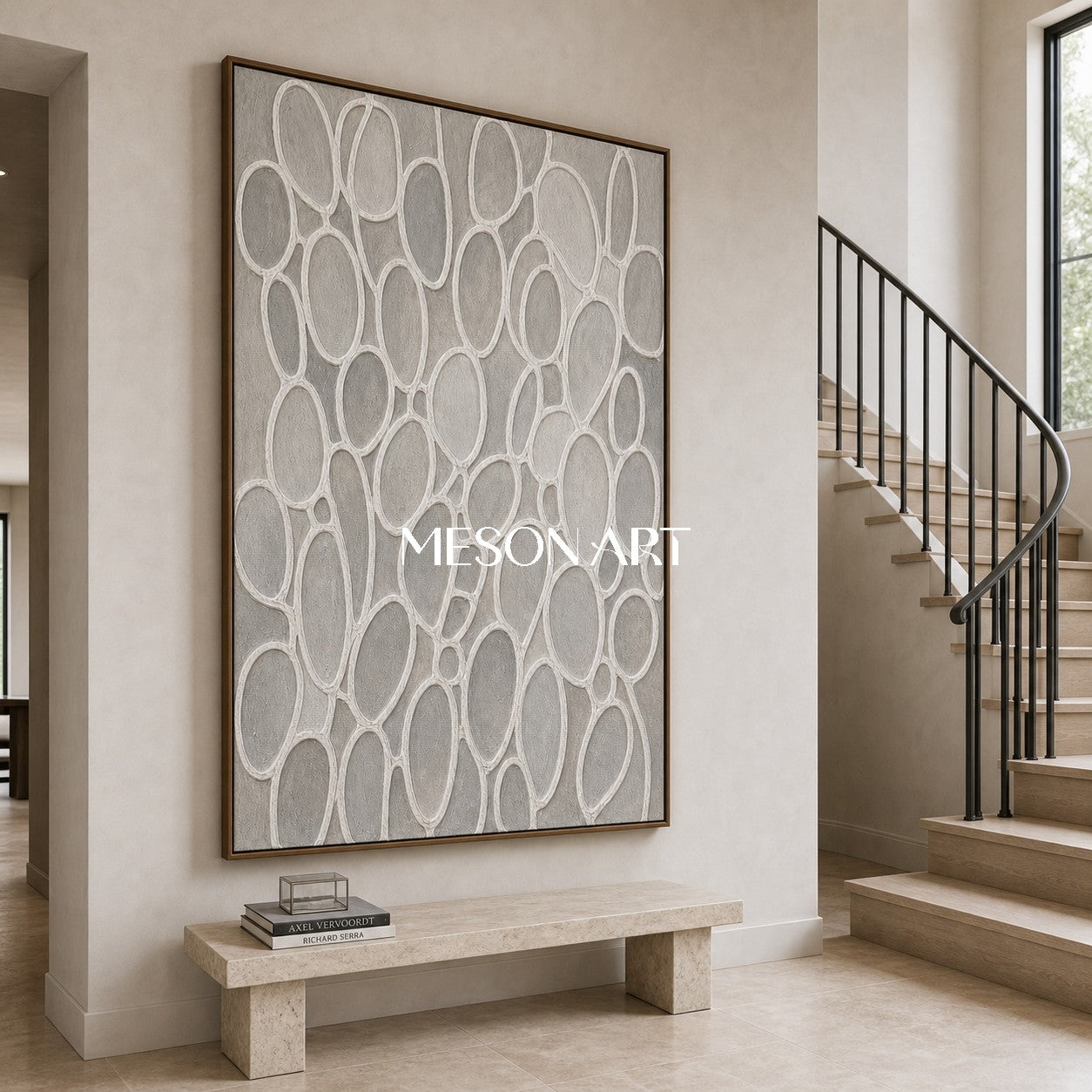 Sculptural Plaster Texture Art With Biomorphic Cells For Japandi Living Room Decor