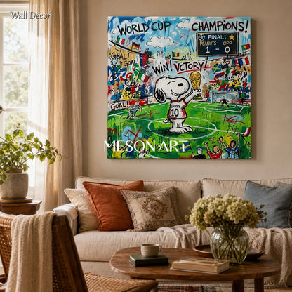 Snoopy World Cup Champion Pop Art Painting For Kids Room And Living Space Decor