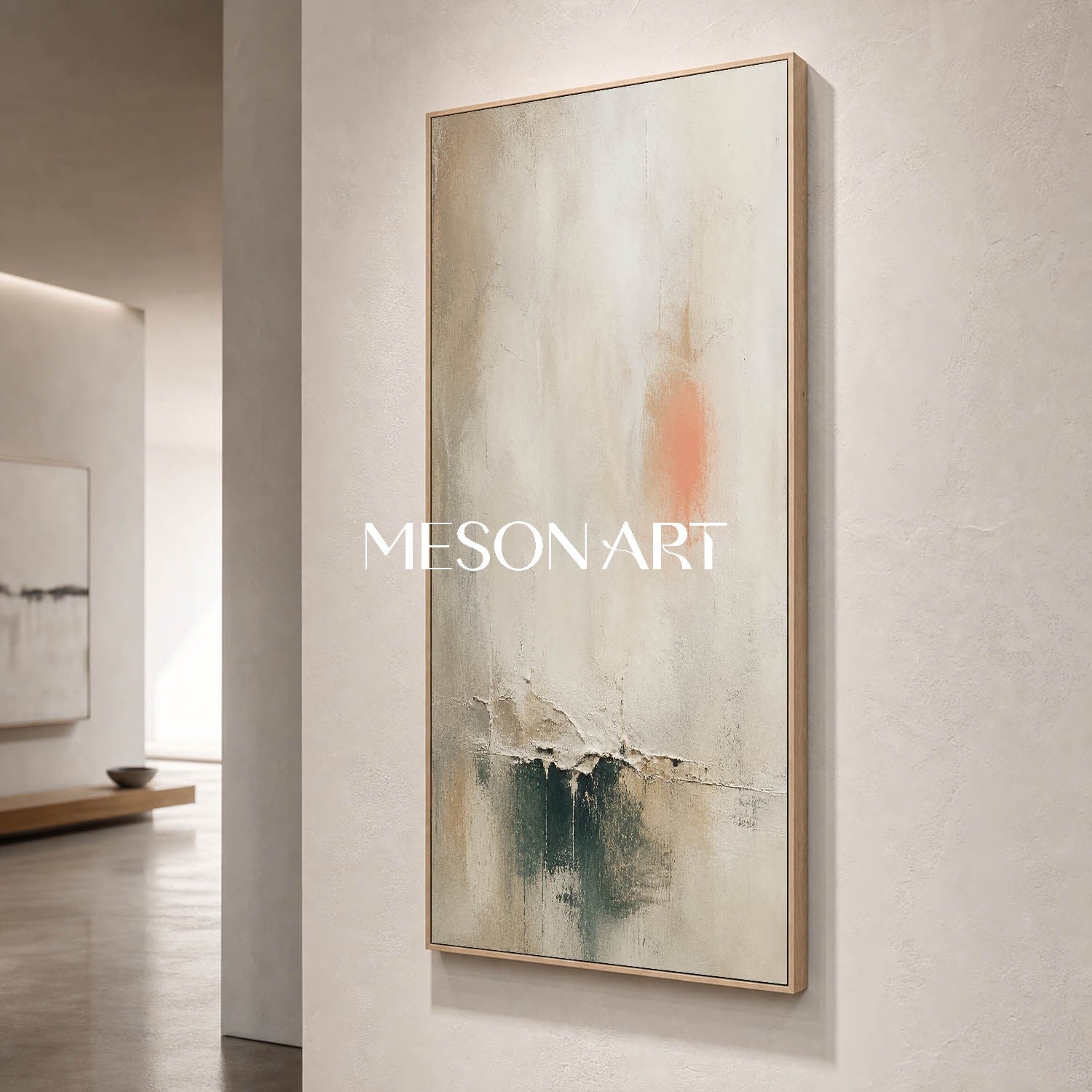 Textured Beige Abstract Art Deco Oil Painting On Linen For Luxury Living Room Wall Decor