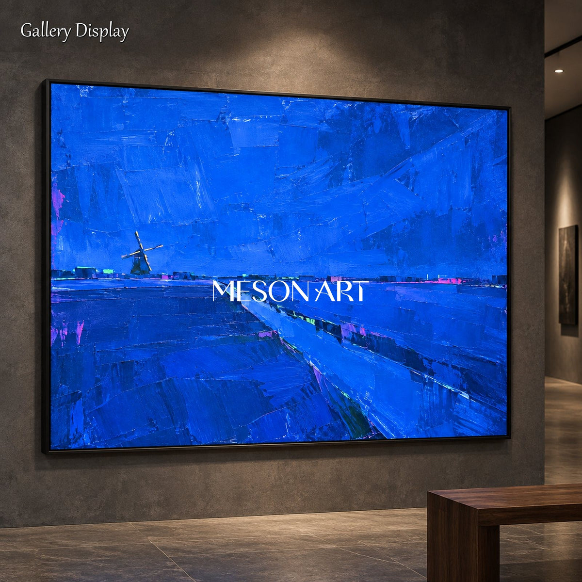 Blue Abstract Painting Rectangular Wall Art Organic Modern Landscape Original Artist By Mesonart