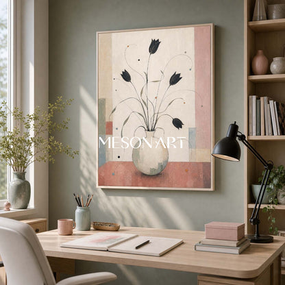 Art Deco Floral Canvas Wall Art With Soft Brushwork For Living Room And Dining Room Decor