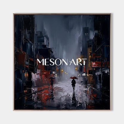 Abstract City Rain Painting With Plaster Texture For Modern Living Room And Office Decor