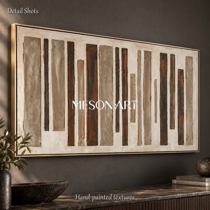Beige And Brown Wabi-Sabi Panoramic Painting Large Abstract Wall Art For Living Room By Mesonart