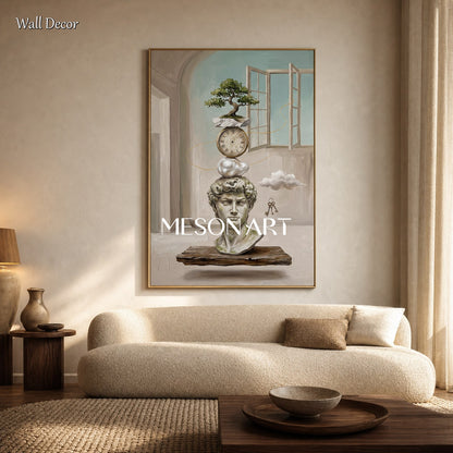 Beige And Green Surrealist Painting Rectangular Wall Art For Living Room Original Artist Hand Painted By Mesonart
