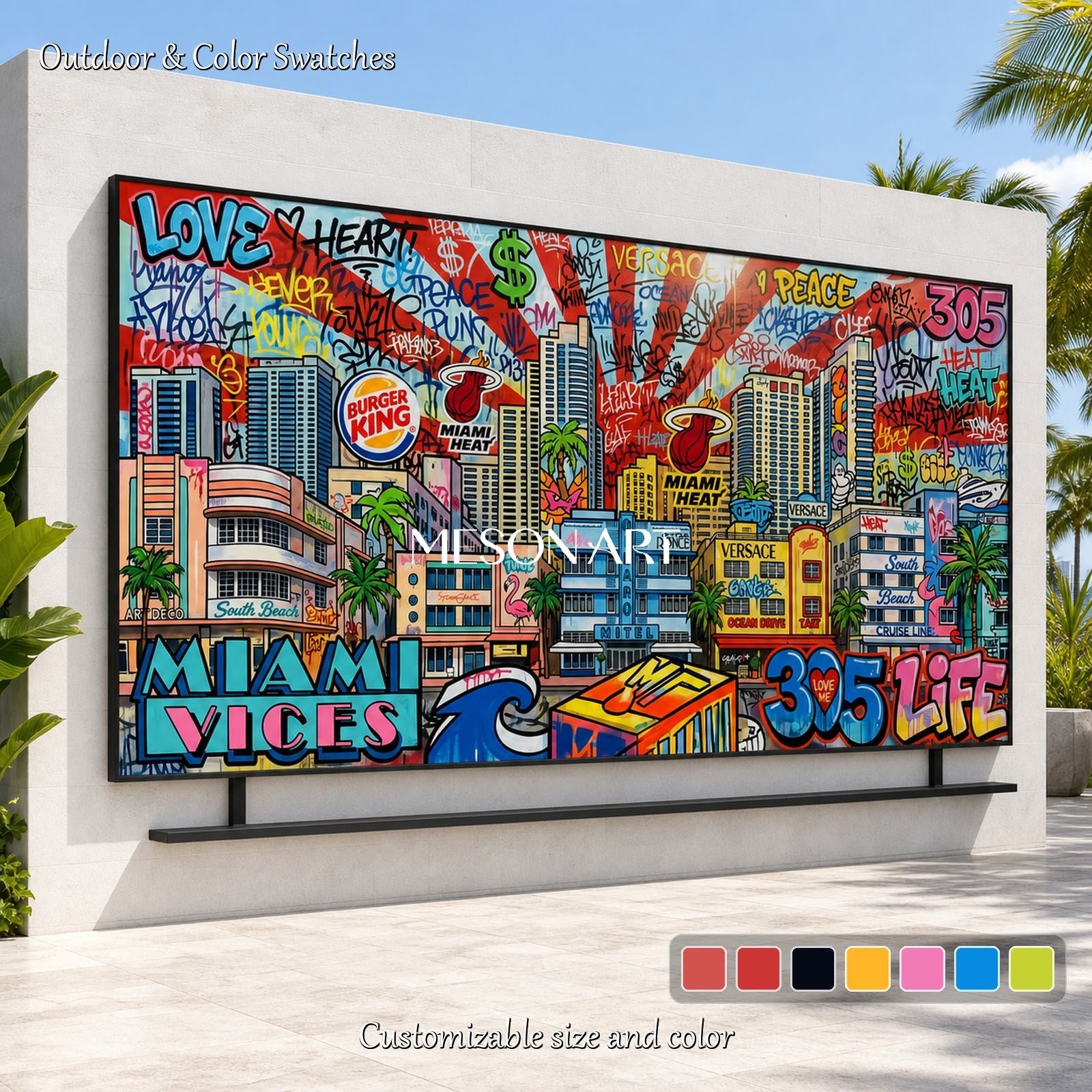 Blue And Red Graffiti Painting Cool Artwork Panoramic Wall Decor For Living Room By Mesonart