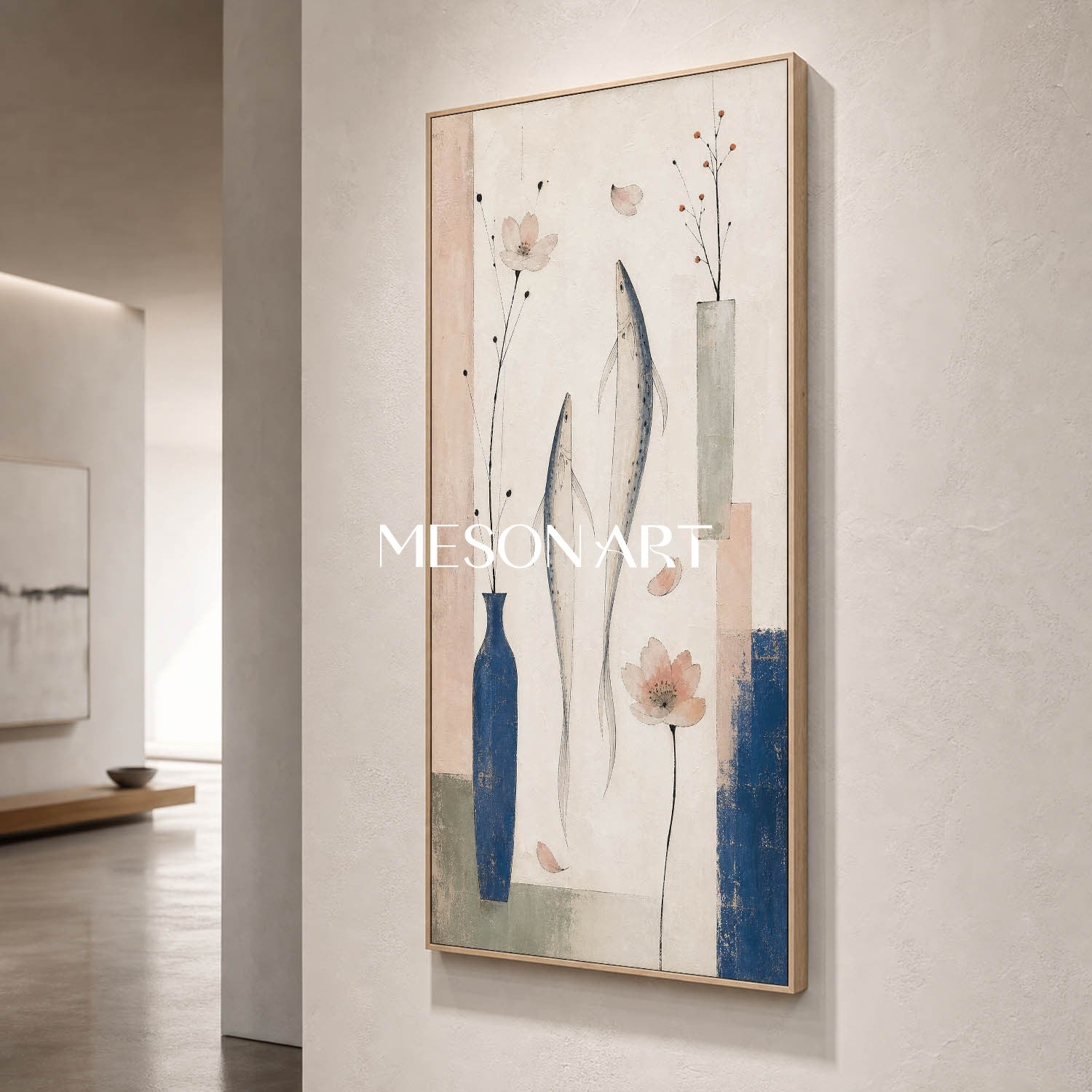 Elegant Blue Floral Art For Living Room Entryway With Art Deco Style