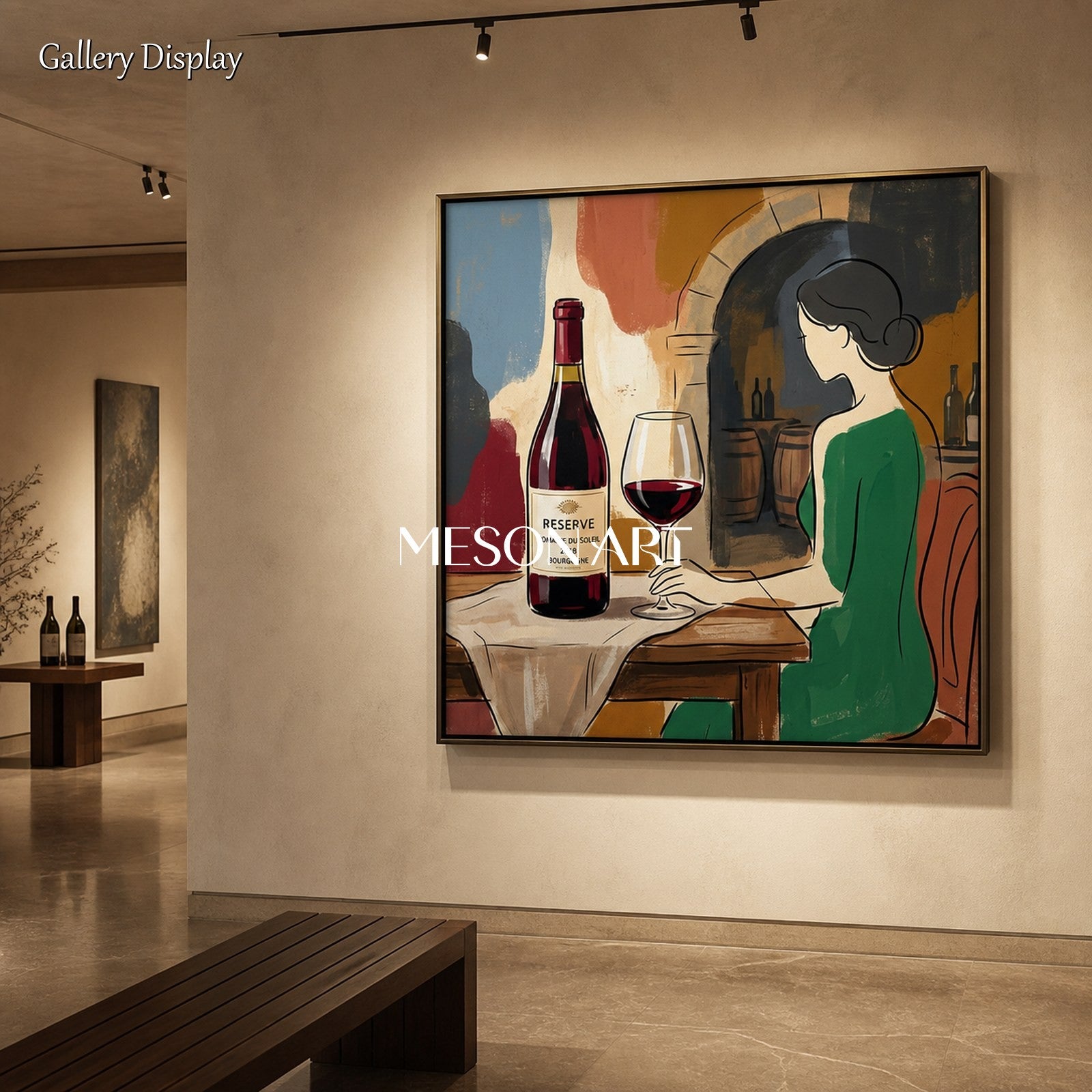 Red And Green Contemporary Painting Wine Tasting Art Square Wall Decor For Dining Room By Mesonart