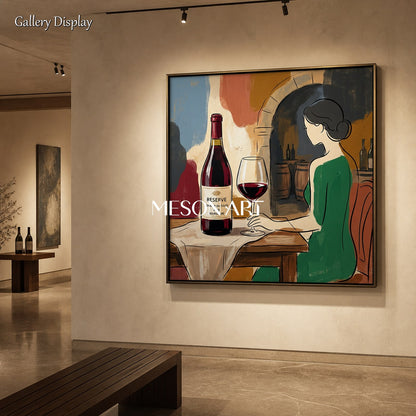 Red And Green Contemporary Painting Wine Tasting Art Square Wall Decor For Dining Room By Mesonart