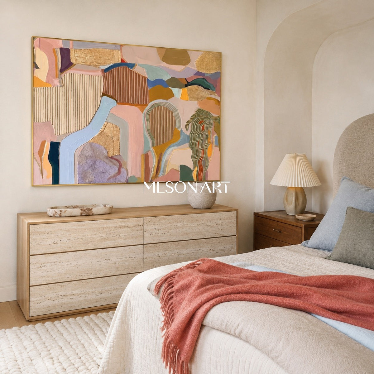 Beige And Gold Abstract Textured Organic Geometric Contemporary Rectangular Wall Art By Mesonart