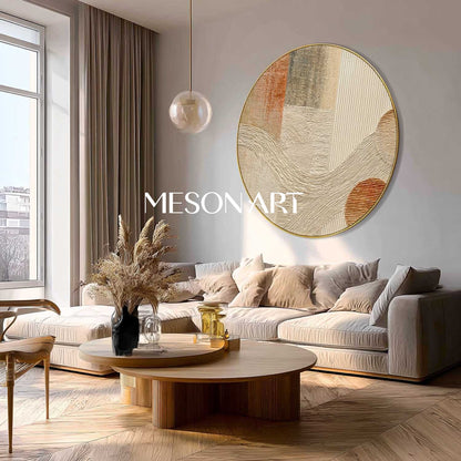 Beige Minimalist Round Abstract Canvas – Wabi-Sabi Textured Wall Art