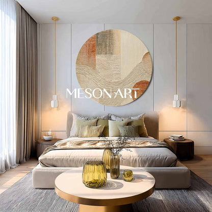 Beige Minimalist Round Abstract Canvas – Wabi-Sabi Textured Wall Art