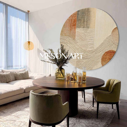 Beige Minimalist Round Abstract Canvas – Wabi-Sabi Textured Wall Art