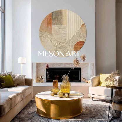 Beige Minimalist Round Abstract Canvas – Wabi-Sabi Textured Wall Art