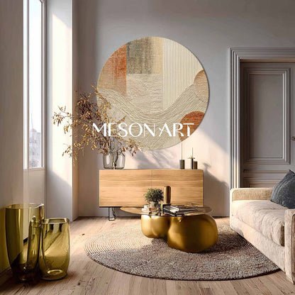 Beige Minimalist Round Abstract Canvas – Wabi-Sabi Textured Wall Art