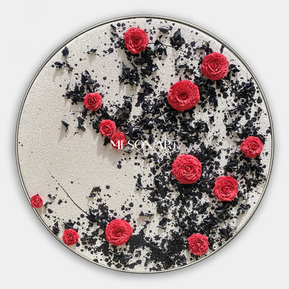 Red And Black Botanical Painting Modern Organic Circular Wall Art Original Hand Painted By Mesonart