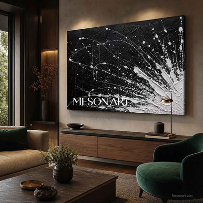 Original Black And White Abstract Painting With Thick Impasto Texture For Modern Living Room