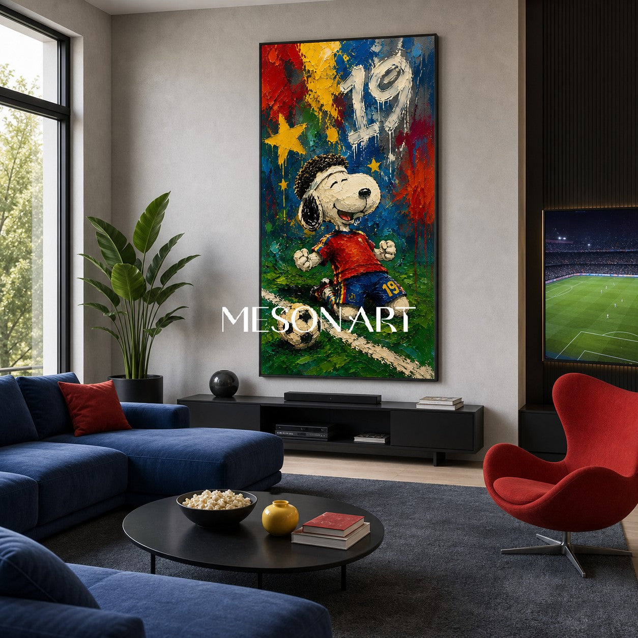 Snoopy Football Graffiti Art Print With Bold Colors And Palette Knife Texture For Kids Room Decor