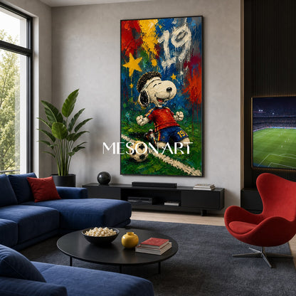 Snoopy Football Graffiti Art Print With Bold Colors And Palette Knife Texture For Kids Room Decor