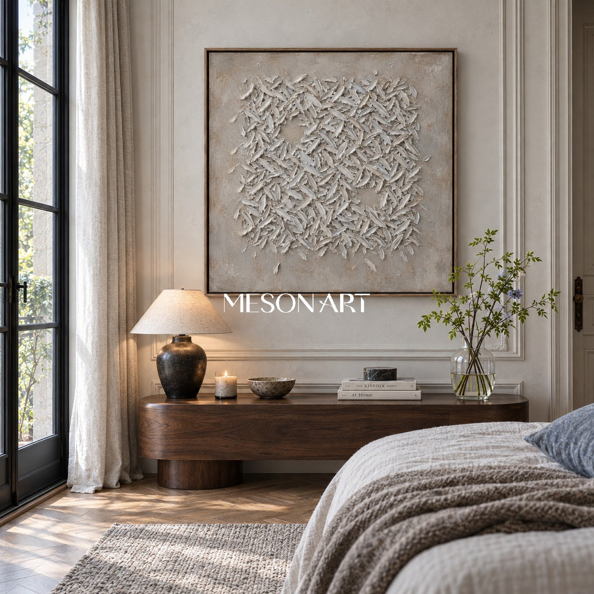 Gray Abstract Wall Art With Heavy Impasto And Wabi Sabi Style Square Canvas By Mesonart