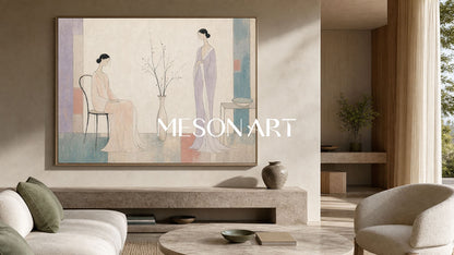 Elegant Art Deco Women Painting For Living Room And Bedroom Wall Decor With Soft Pastel Tones