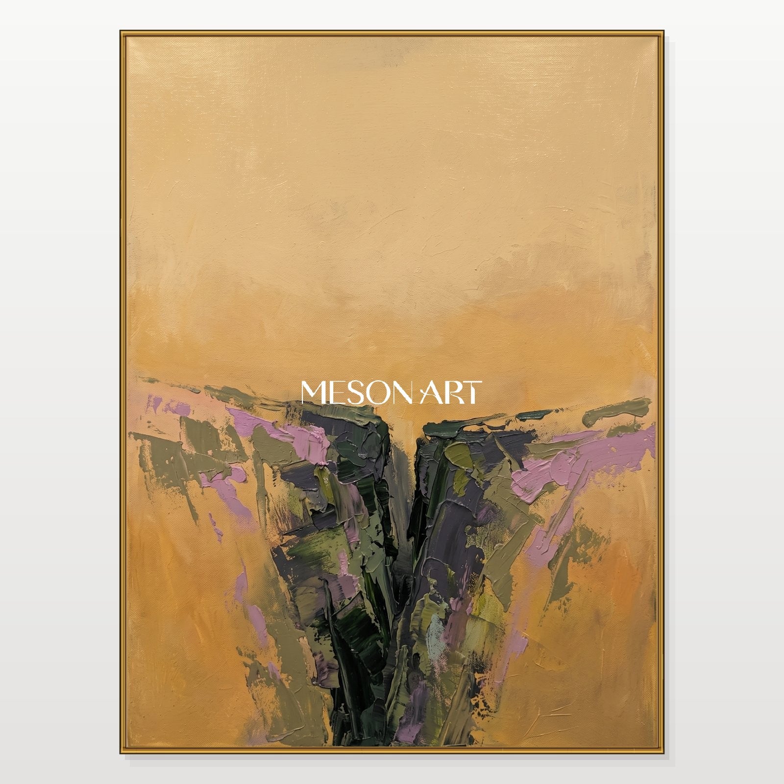 Gold And Purple Abstract Textured Painting Rectangular Wall Art Contemporary Landscape Original Artist By Mesonart