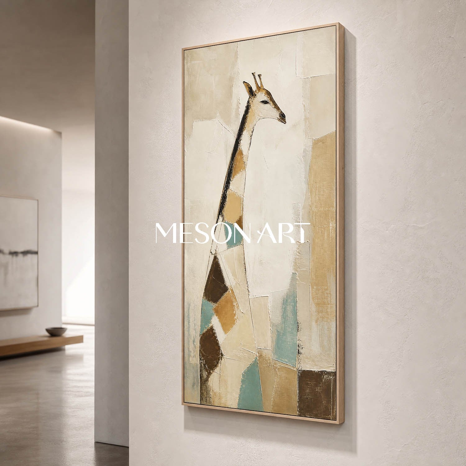 Abstract Giraffe Wall Art In Art Deco Style With Textured Linen Canvas For Modern Home