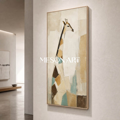 Abstract Giraffe Wall Art In Art Deco Style With Textured Linen Canvas For Modern Home