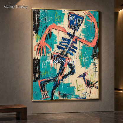 Blue And Red Abstract Figurative Oil Painting Modern Street Art Rectangular Wall Decor Living Room By Mesonart