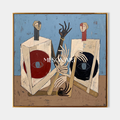 Blue And Brown Painting Contemporary Figurative Expressionism Square Wall Art For Living Room By Mesonart