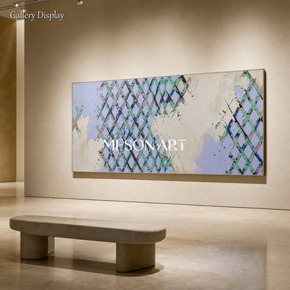 Minimalist Geometric Abstract Painting With Textured Lattice For Modern Living Room Or Home Office Decor