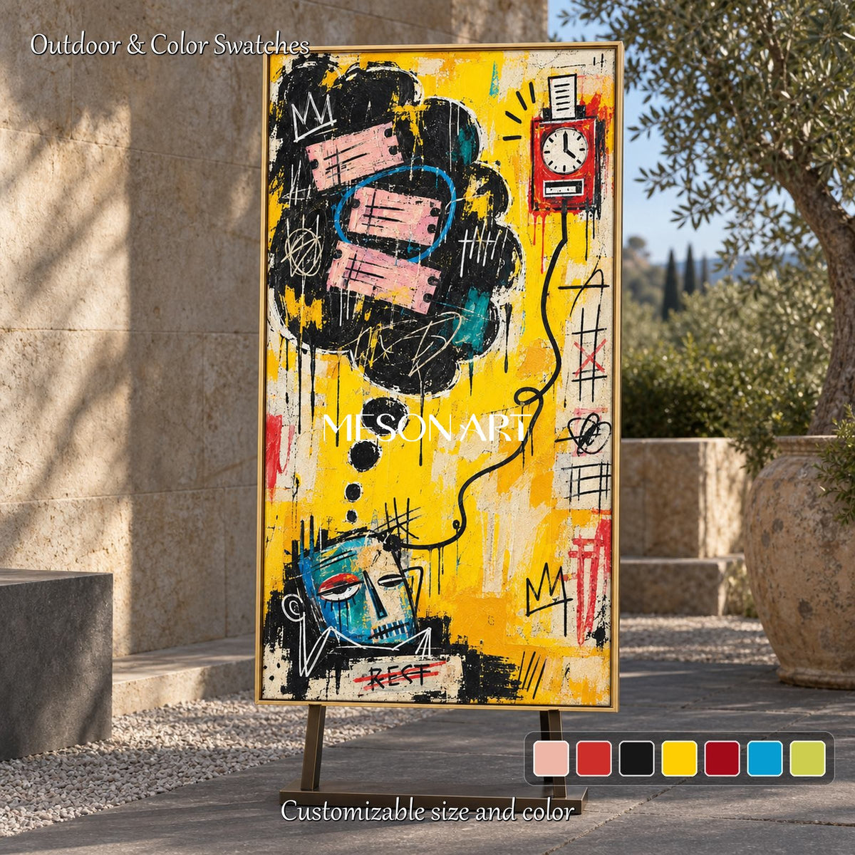 Yellow And Black Abstract Graffiti Painting Panoramic Wall Art Modern Contemporary Canvas By Mesonart