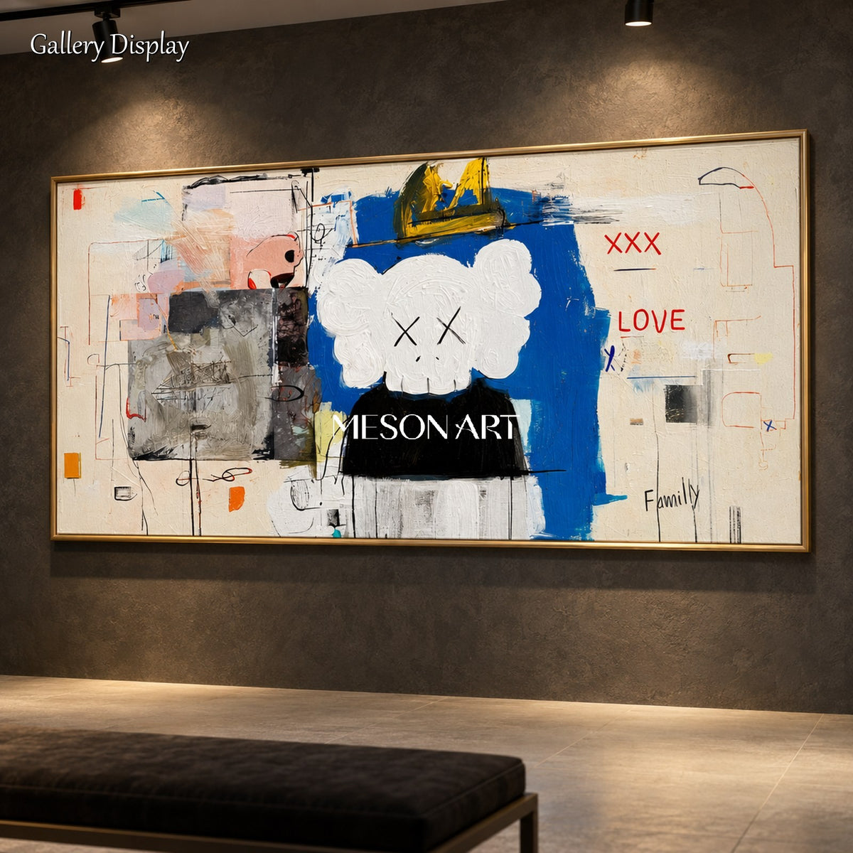 Blue And White Pop Culture Graffiti Cartoon Anime KAWS Wall Art Panoramic Painting By Mesonart