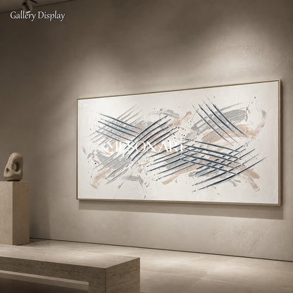 White And Gray Abstract Expressionism Painting Inspired By Jackson Pollock Drip Style Panoramic Wall Art For Living Room By Mesonart