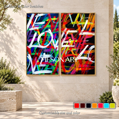 Black And Red Graffiti Art Rectangular Wall Decor Original Artist Hand Painted Love Painting For Living Room By Mesonart