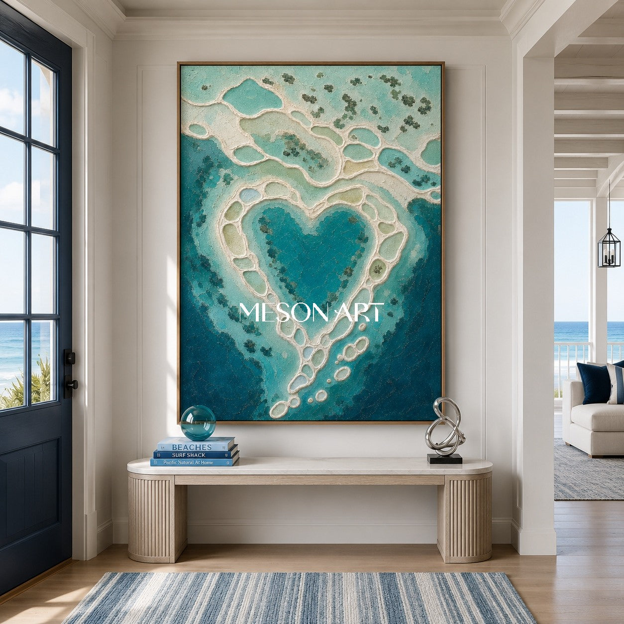 Turquoise Lagoon Abstract Art For Calming Bathroom Decor With Textured Relief