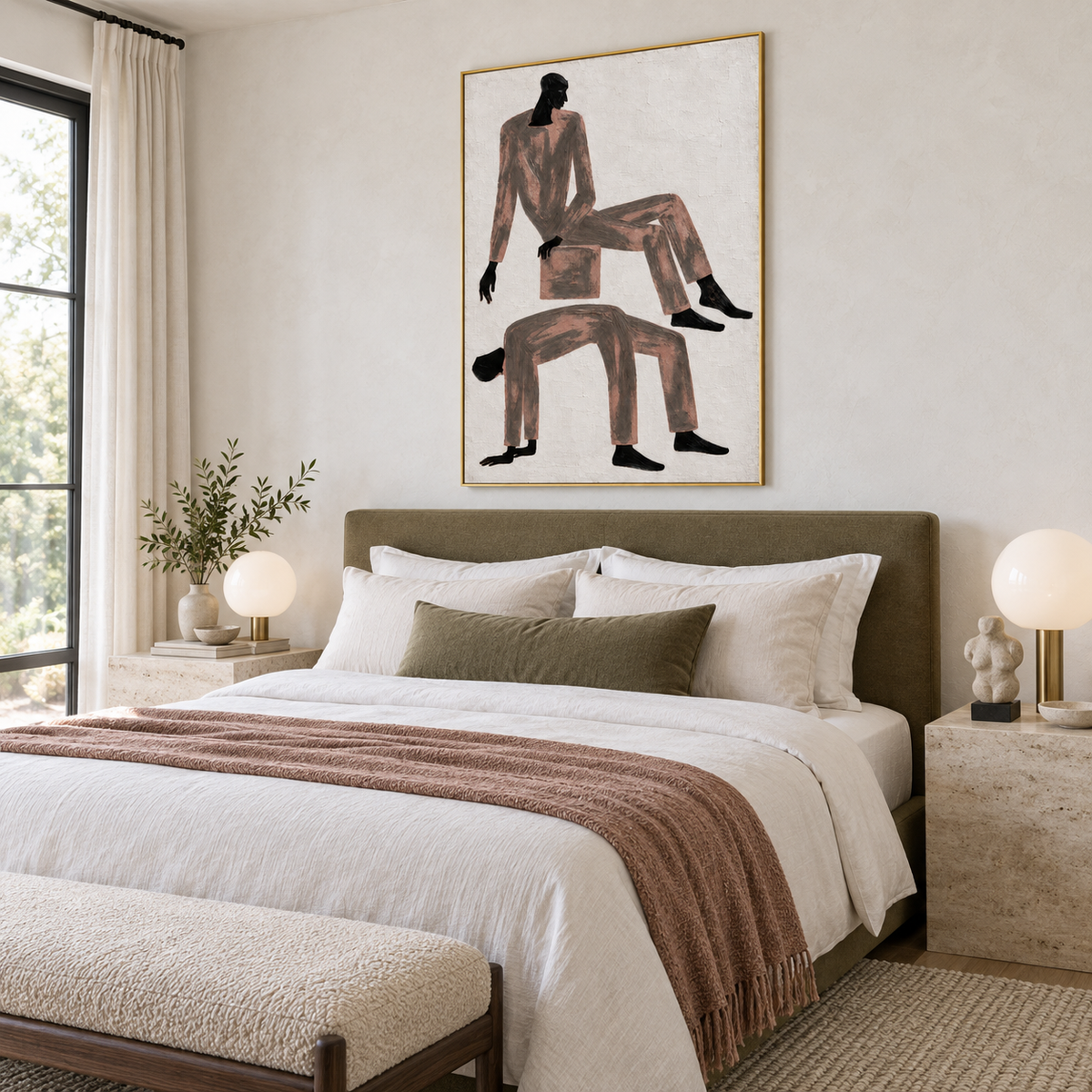 Brown And Black Expressionist Figurative Minimalist Art Rectangular Wall Decor For Living Room By Mesonart