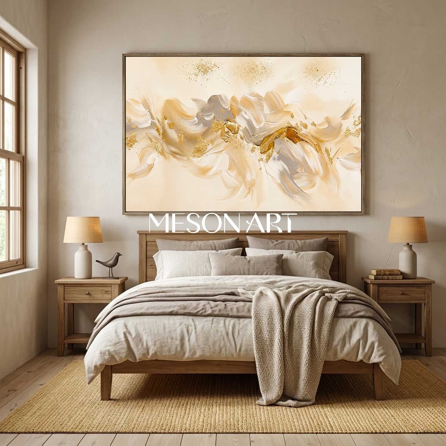 Luxury Abstract Art With Gold Leaf For Modern Living Room Decor